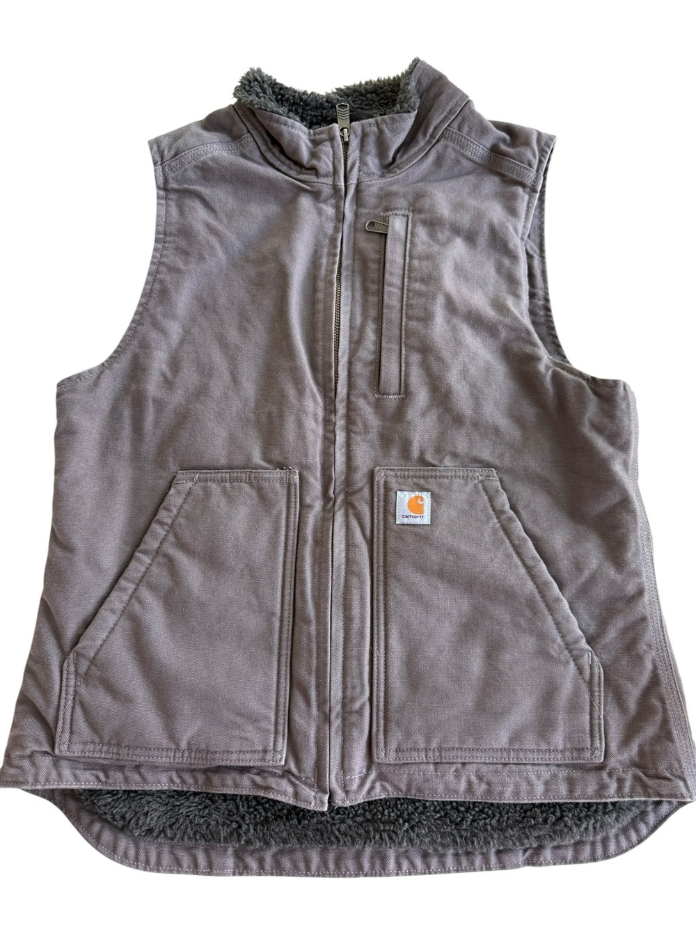 Carhartt Women’s Sherpa Lined Washed Duck Mock Neck Vest Brown S
